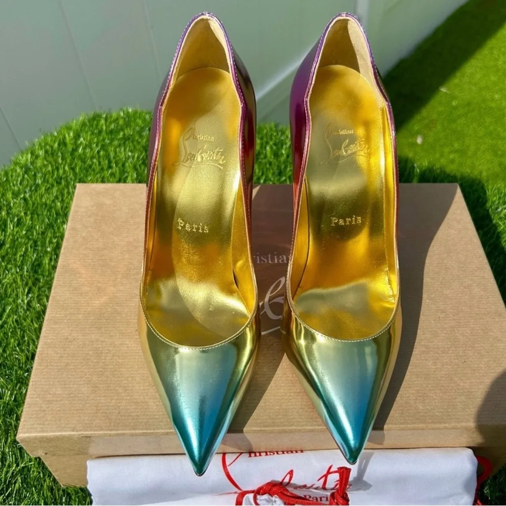 BRAND NEW Christian Louboutin Metallic Purple and Gold Heels - Picture 4 of 6